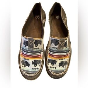 Ariat Women’s Size 11B Moccasins with Buffalo Print - Brown and Multicolor